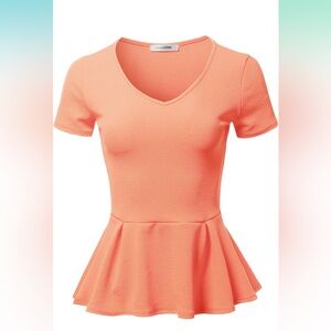 Coral V-Neck Peplum Blouse